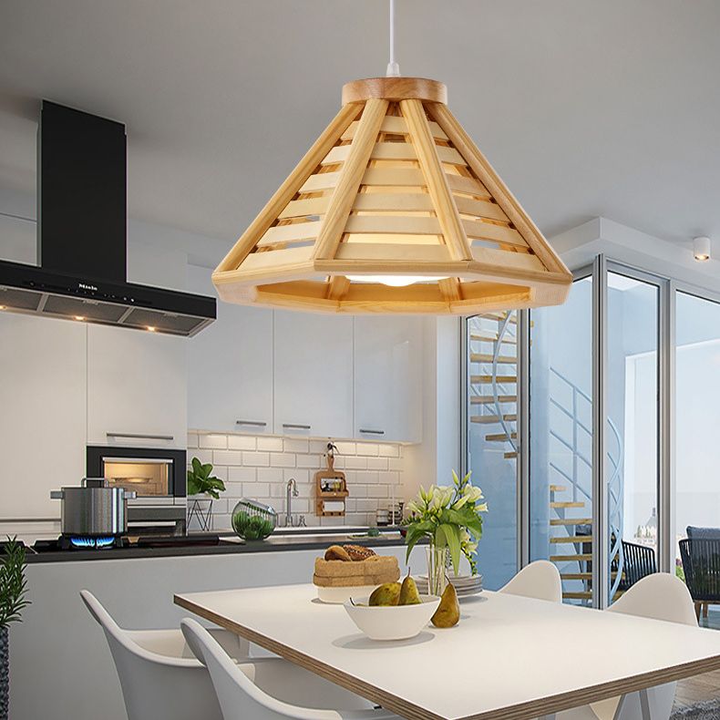 Moderne stijl hanglampverlichting bevestiging conische hanglamp met hout tint
