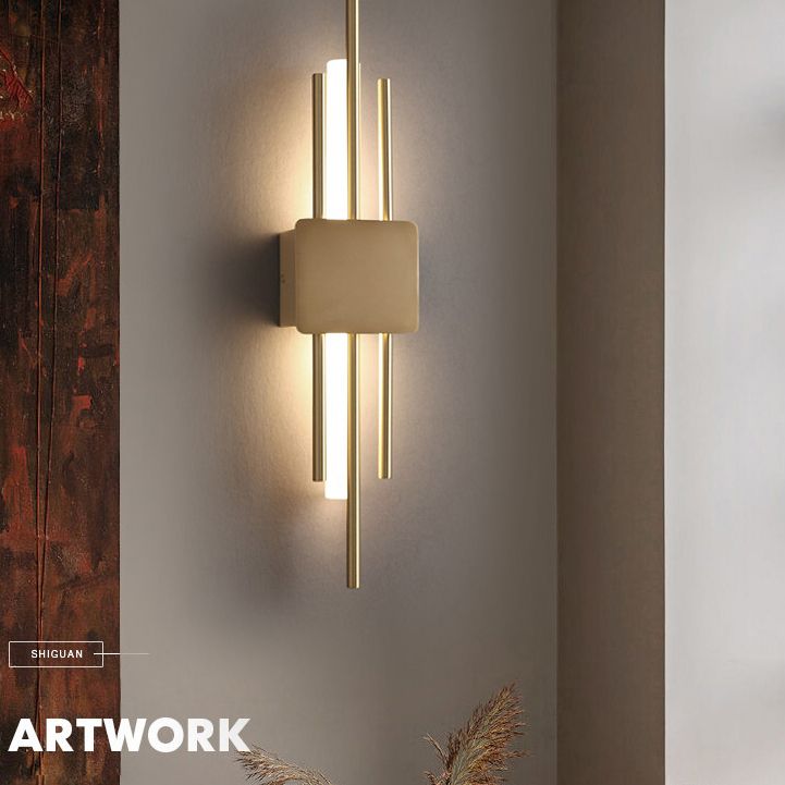 Living Room Wall Sconce Light Postmodern Style Copper 2 Lights Wall Mount Light Fixture