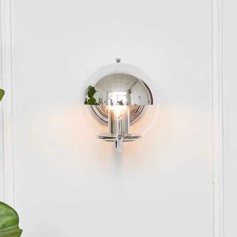 1-Light Modern Wall Lamp Silver Wall Mount Lamp with Glass Shade for Bedroom