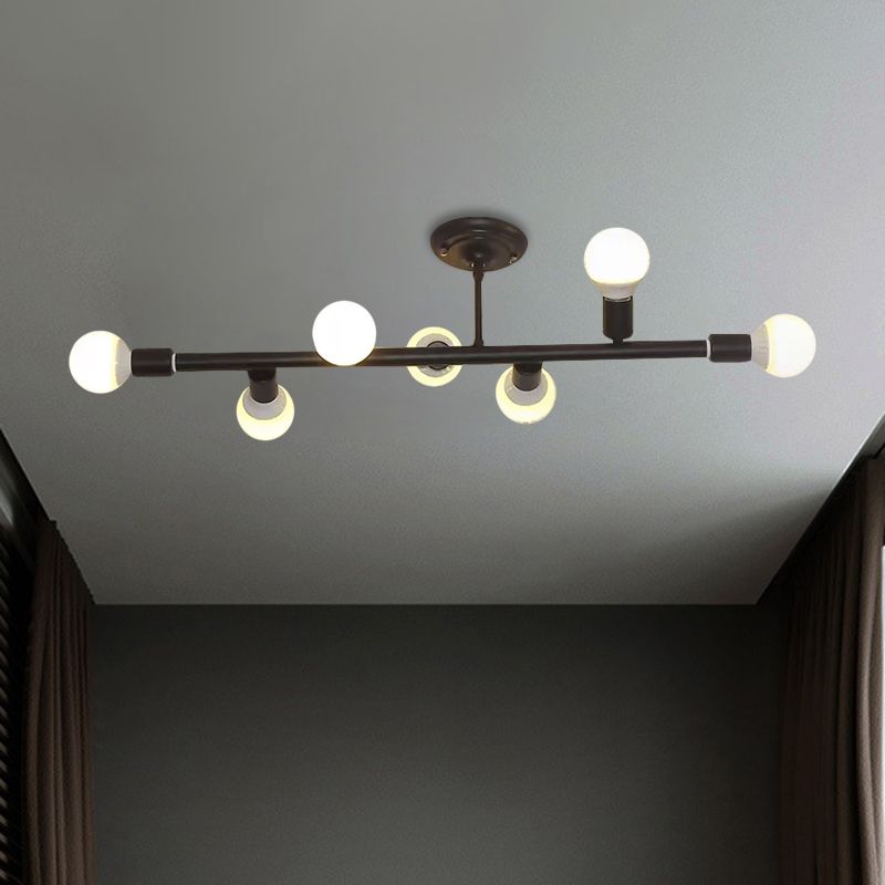 Black Finish Open Bulb Island Lighting Metal 7/13 Lights Simple Metal Ceiling Lamp