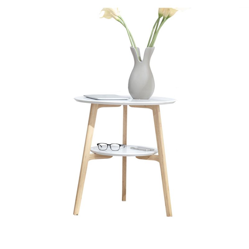 Contemporary End Table Wooden 3 Legs with Storage Double Tier Side Table