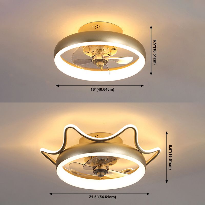 Goldene Finish Rundlüfter Lampe Einfachheit Metall LED Semi Flush-Mount Lighting für Schlafzimmer