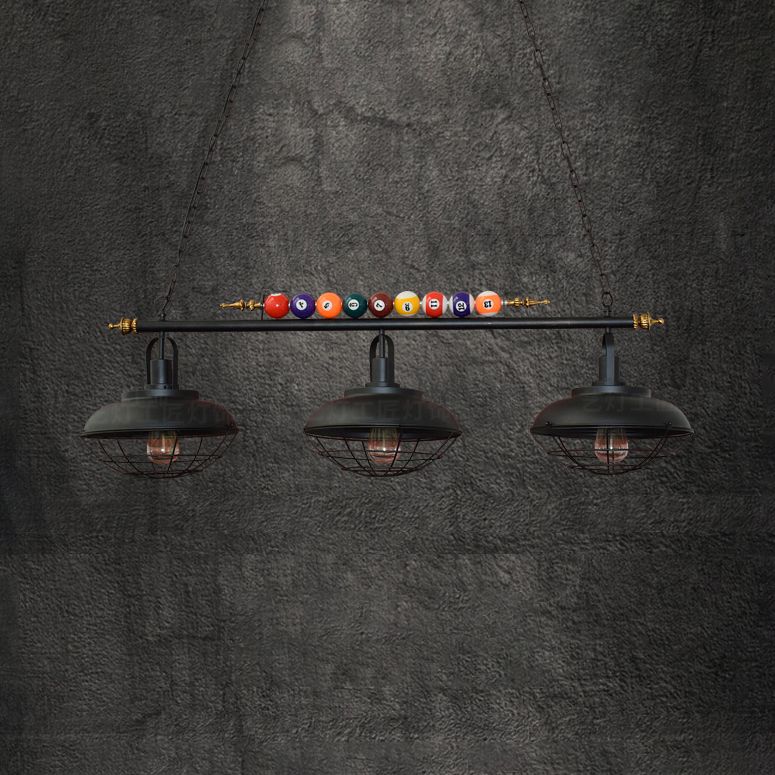 Filo metallico Isola Luce con tonalità fienile industriale 2/3 heads lampada isola della stanza di biliardo in nero