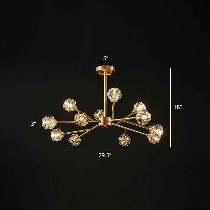 Lampadino in stile postmoderno lampadario ramo di ramo a sospensione con tonalità a sfera di cristallo