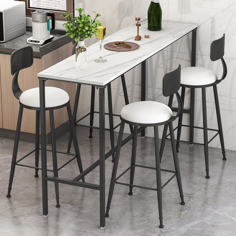 Indoor Marble Trestle Cocktail Bar Table Modern White Footrest Pub Height Dining Table