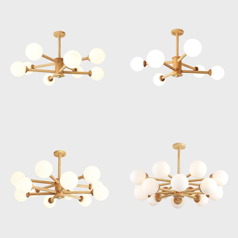 Kreative hölzerne Deckenleuchte mit Glasschatten für den Salon