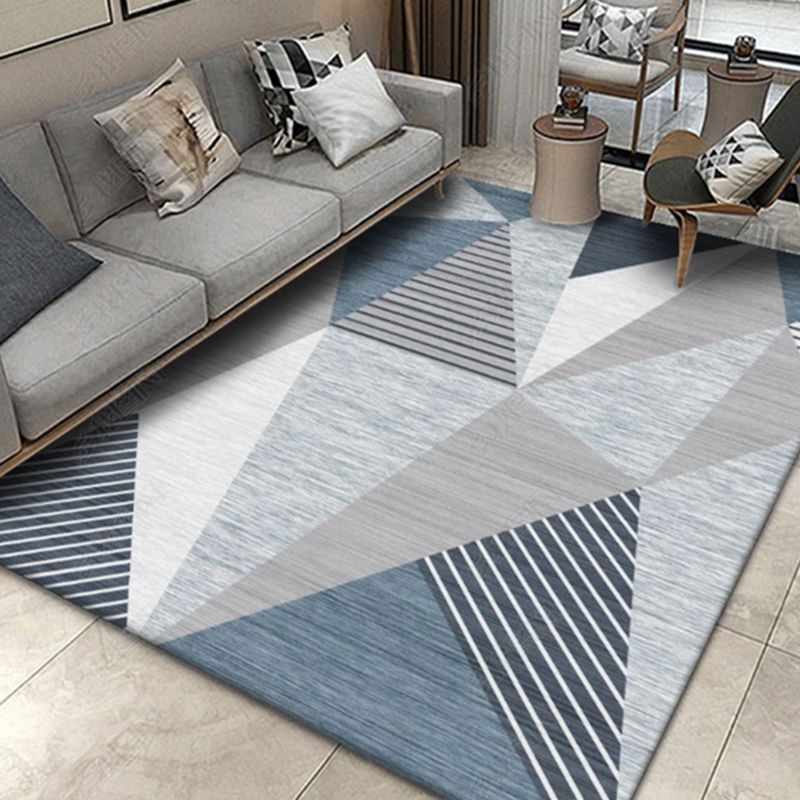 Grey Drawing Room Rug Polyester Geometric Pattern Area Rug Stain Resistant Area Rug