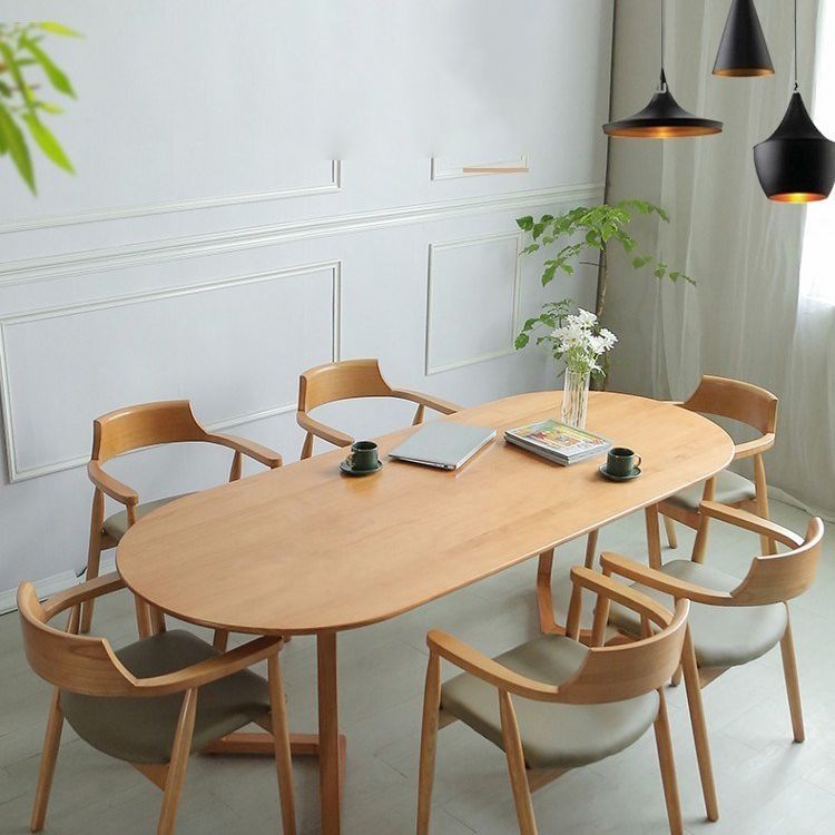 Contemporary Style Dining Table Solid Wood Oval Dinette Table for Home Kitchen