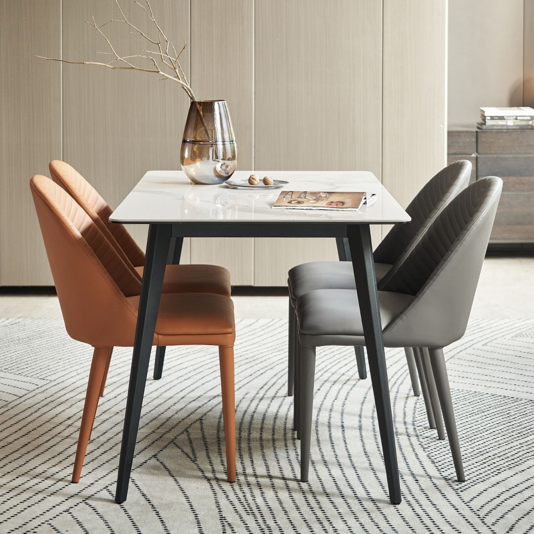 Sillas de comedor de cuero de diseño moderno, sillas laterales sin brazos con respaldo sólido (juego de 2)