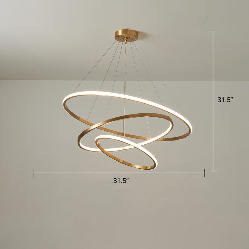 Moderno lampadario circolare a LEDelier Metal Metal Sospension Accensione in oro