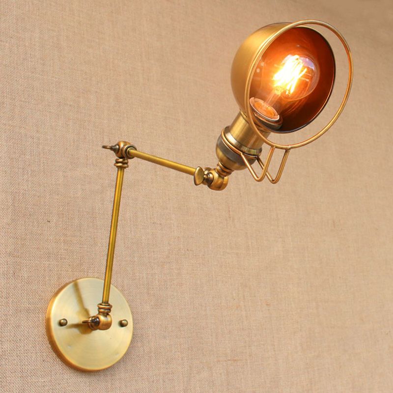 Lampe murale de bol industriel vintage 1 lumière d'éclairage d'écran en fer avec un bras oscillant en noir / laiton
