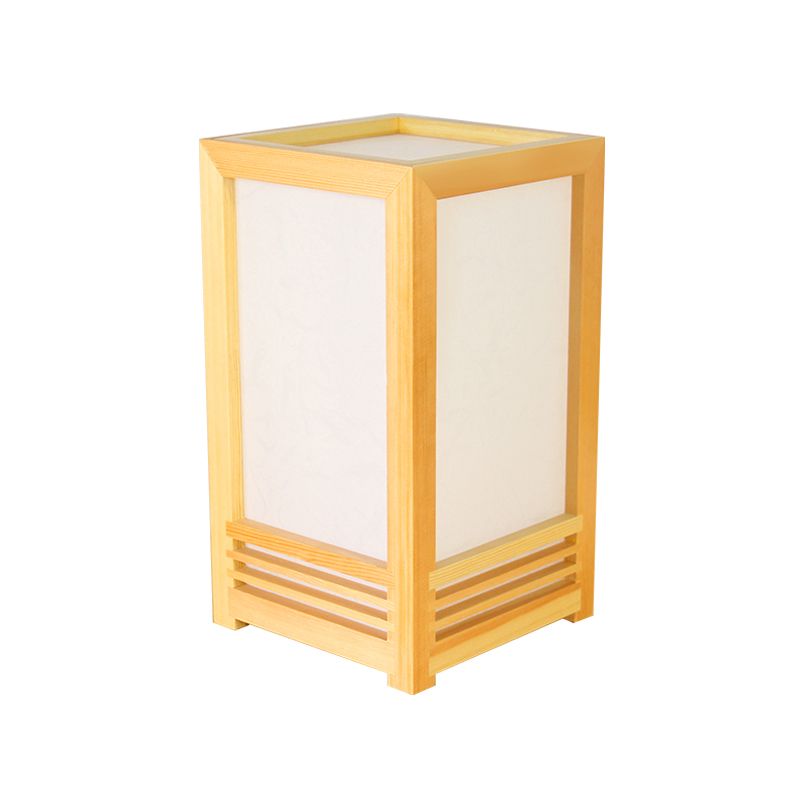 Modern Rectangle Table Light Wood 1 Bulb Small Desk Lamp in Beige for Living Room