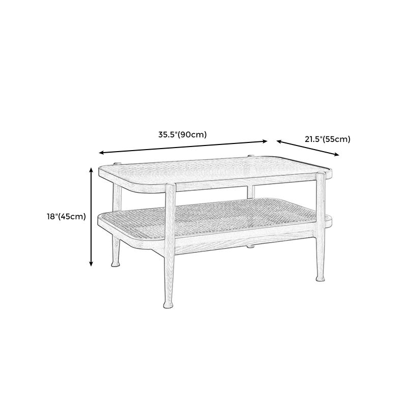 Modern 4 Legs Wood Base Glass Round Top Coffee Table for Apartment