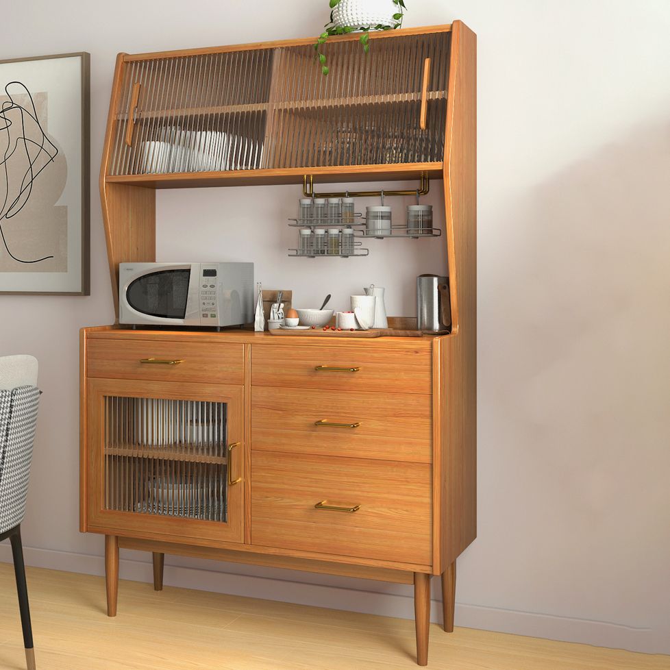 Modern Sideboard Solid Wood Glass Doors Cabinets with Sliding Door