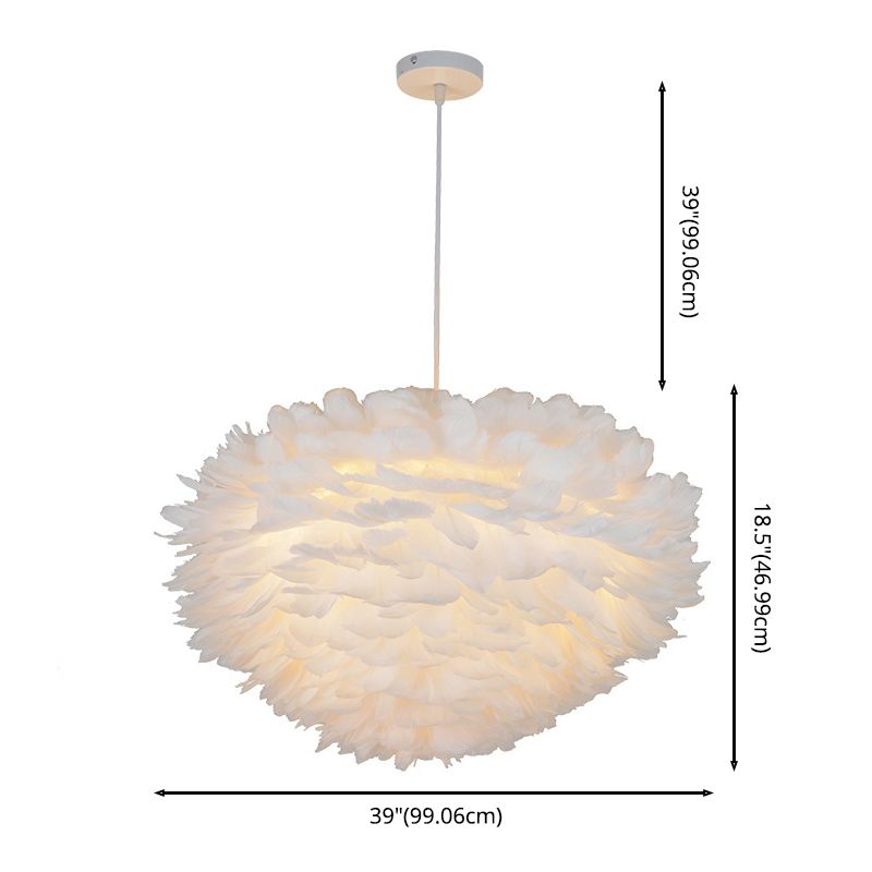 Feather Shaded Hanging Light Kit Contemporary Style White Chandelier Lighting Fixture