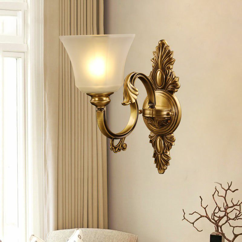 Paneled Bell Frosted Glass Sconce Antiqued 1-Light Bedside Wall Lighting Fixture in Bronze