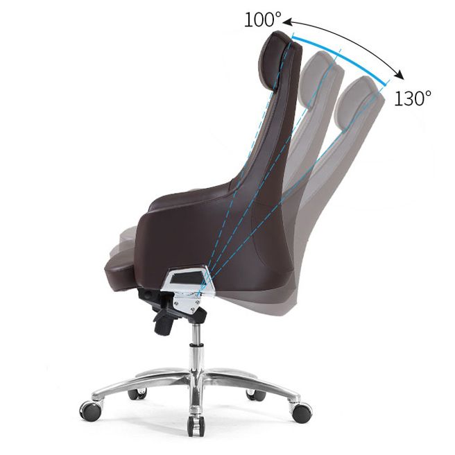 Modern Fixed Arms Swivel Chair Chrome Frame Leather Management Office Chair