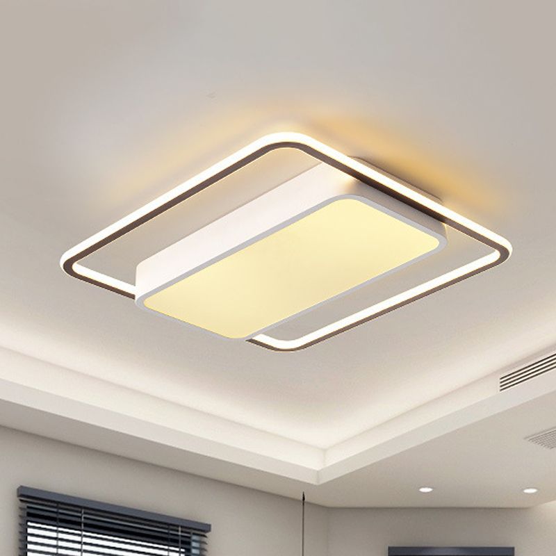 Square Flush Light Fixture Modernist Acrylic LED White Flush Mount Lamp with Iron Canopy