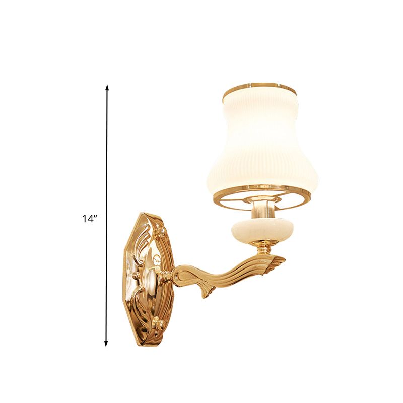 Bell Bedroom Wall Light Gifce Traditional Opal Grosted Glass 1/2 Bulbes Brass Wall Lampe With Clear Crystal Drop
