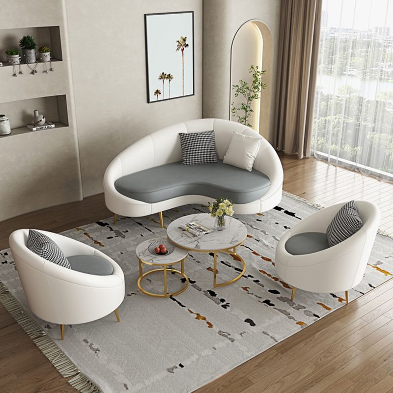 Contemporary Sloped Arm Curved Sofa Sewn Pillow Back Sofa for Living Room, Apartment