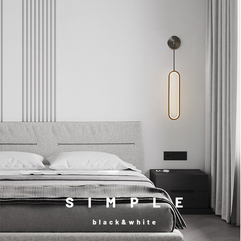 Metal Oval Shade Wall Sconce Modern Style Single Light Wall Mount Lighting in Black