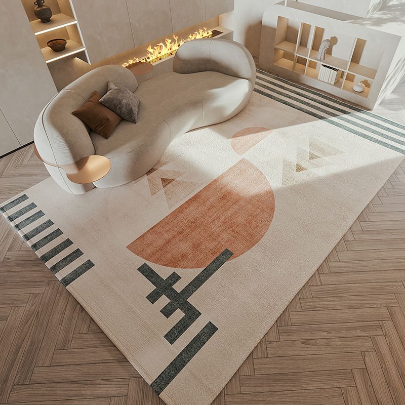 Apricot Tone Casual Area Carpet Polyester Color Block Indoor Rug Anti-Slip Backing Carpet for Living Room