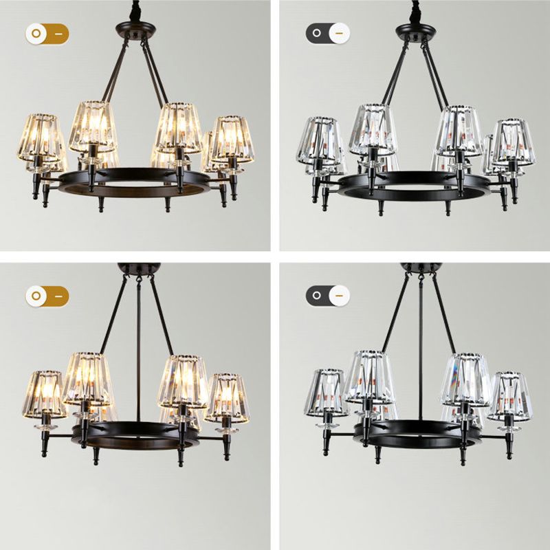 Traditional Style Crystal Chandelier Light Iron Vintage Suspension Lighting Fixture in Black for Living Room