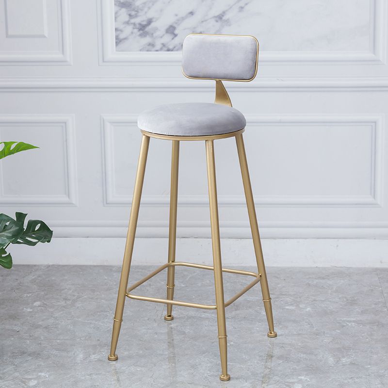 Scandinavian Footrest Bar Stools Fabric Round Seat Barstool with 4 Gold Iron Legs