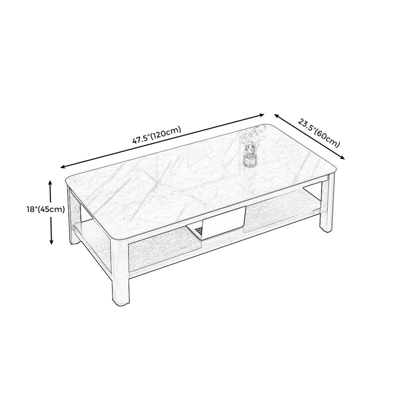 Contemporary Glossy Accent Table Rectangular Coffee Table with Shelf