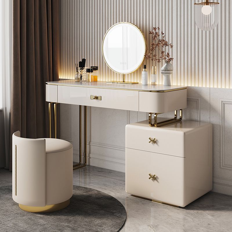 Glam Cream Makeup Vanity Table Dresser With Storage Drawers for Bedroom