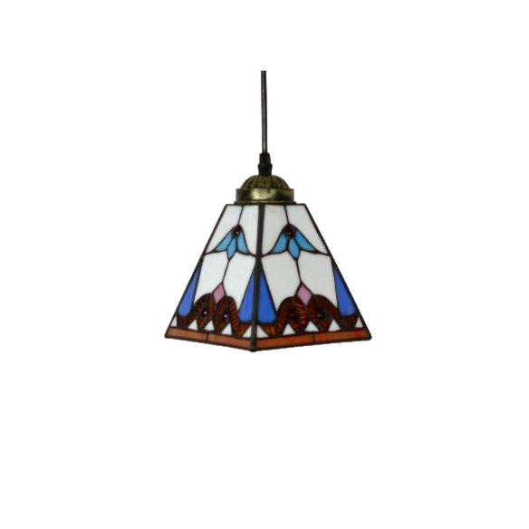 Tapered Hanging Lamp 1 Bulb White Stained Glass Tiffany-Style Pendant Light Fixture