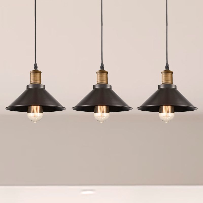 3 Pack Cone Shade Restaurant Anhänger leichte Vintage Metal 1 Hellschwarz Hanging Deckenleuchte
