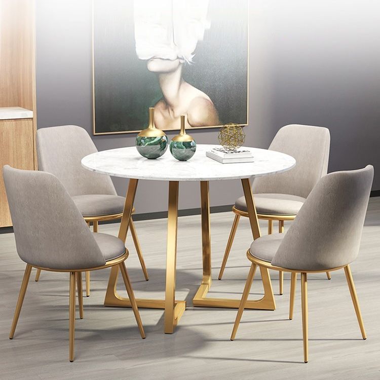 Glam 1/4/5/6 Pieces Dining Set Round Stone Dining Table for Dining Room