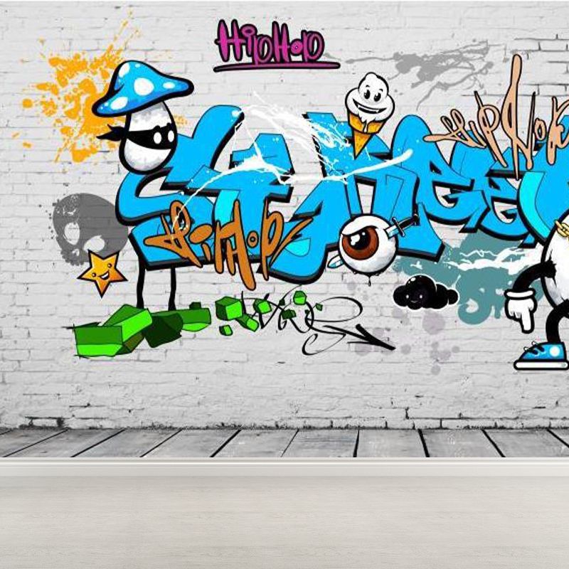 Novel Graffiti Wall Mural Modern Decorative Living Room Wall Art, Custom Size Available