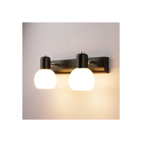 Iluminación de apliques esféricos Modernas 2 luces Luz de montaje de pared de vidrio lechoso para baño en negro/blanco
