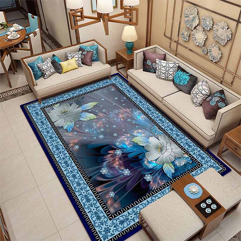 Funky European Style Rug Flower Print Carpet Polyester Stain Resistant Area Rug for Living Room