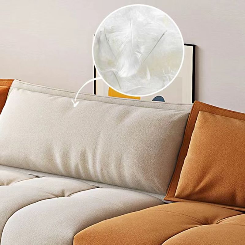 Tufted Loose Back Sofa with Chaise Nordic Pillow Top Arm Sofa in Orange and White