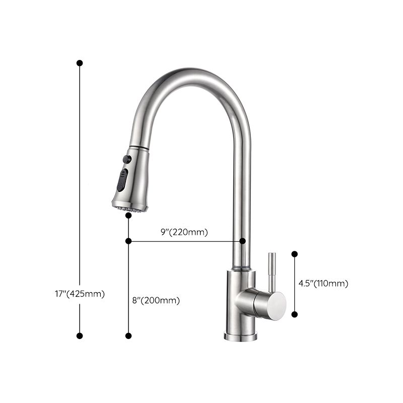 Modern 1-Handle Faucets Stainless Steel Gooseneck with Pull Out Sprayer Faucets