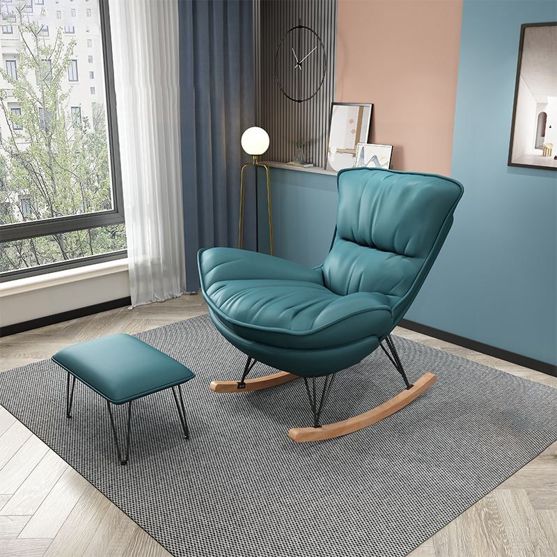 Modern Rocking Chair Pure Color Rocking Chair with Dark Legs Ottoman