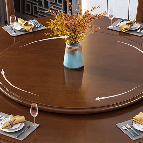 Round Solid Wood Dining Table Modern Turntable Furniture with Pedestal Base