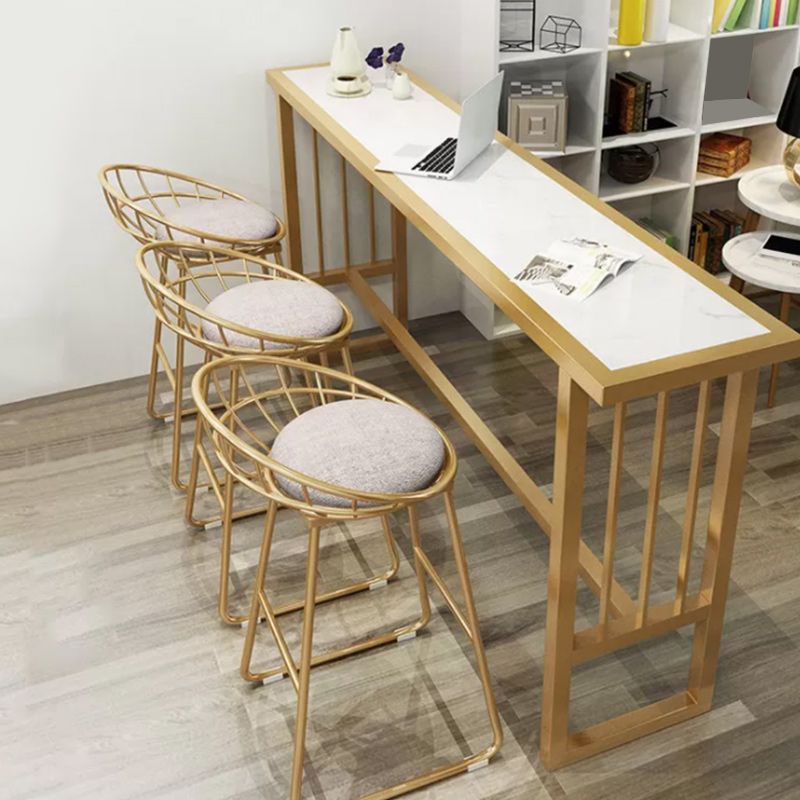 Stone Bar Dining Table Glam Rectangle Bar Table with Trestle Pedestal for Dining Room Cafe