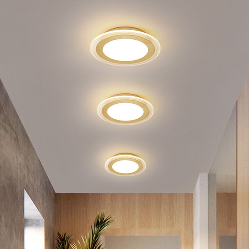 Gold Round Panel Ceiling Light Simplicity LED Iron Flush Mount Lighting for Corridor