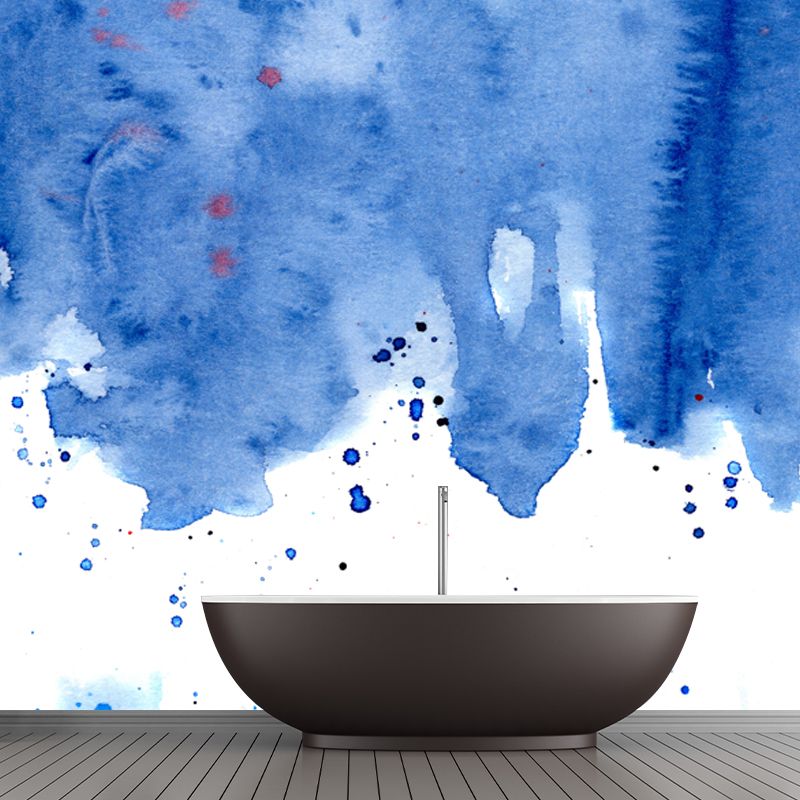 Minimalist Aesthetics Watercolor Mural Blue Melting Painting Wall Covering for Hallway