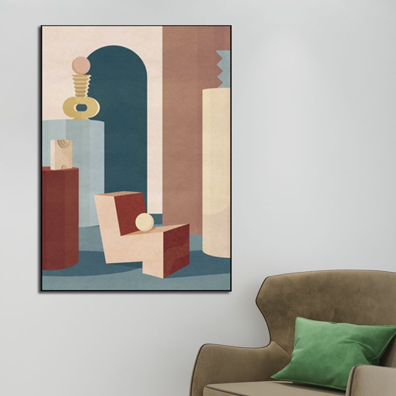 Modern Style Teenagers Painting Building in Pastel Color Wall Art Decor, Multiple Sizes