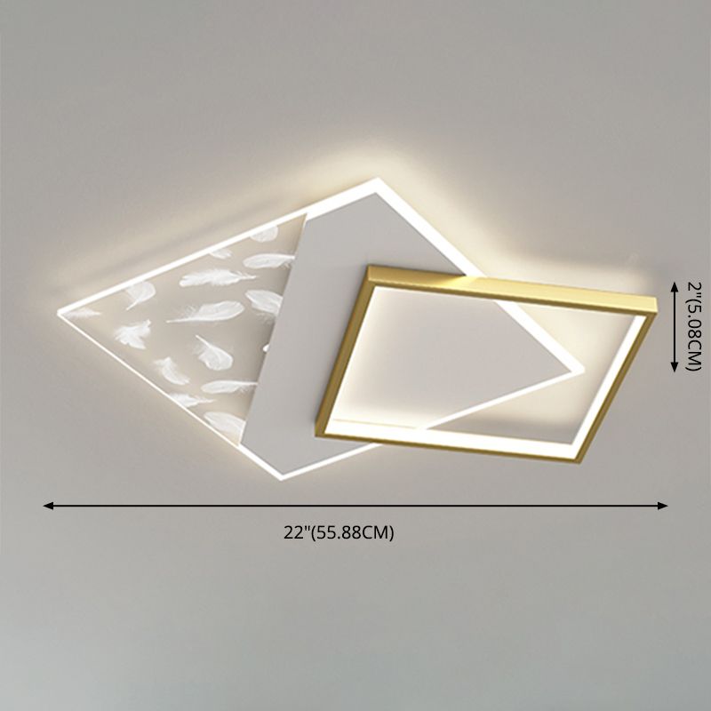 Square Feather LED Semi Flush Mount in Modern Concise Style Acrylic Ceiling Light for Bedroom
