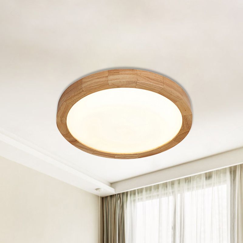 12 "/16" Dia Contemporary Rotonda Legno Flush Light Fixture Single Light Massimale Lampada per Bedroom in Warm / White Light