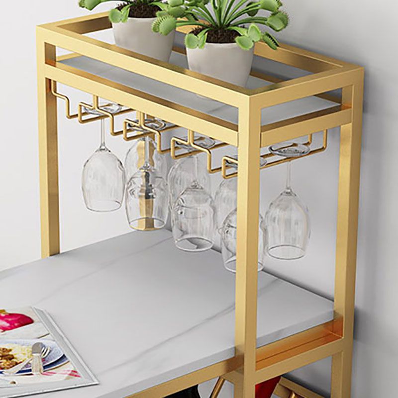 Glam Stone Indoor Bar Dining Table Iron Double Pedestal Bistro Table with Shelve