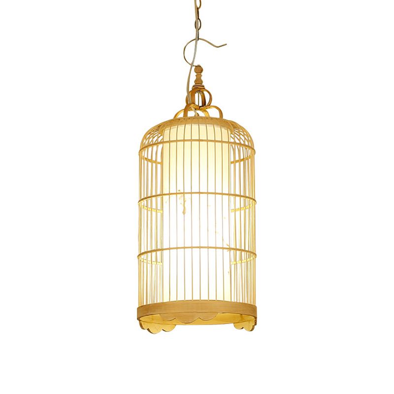 Birdcage eetkamer plafondlicht bamboe 9,5 "/14"/16 "brede 1-licht Aziatische hanger Licht armatuur in beige
