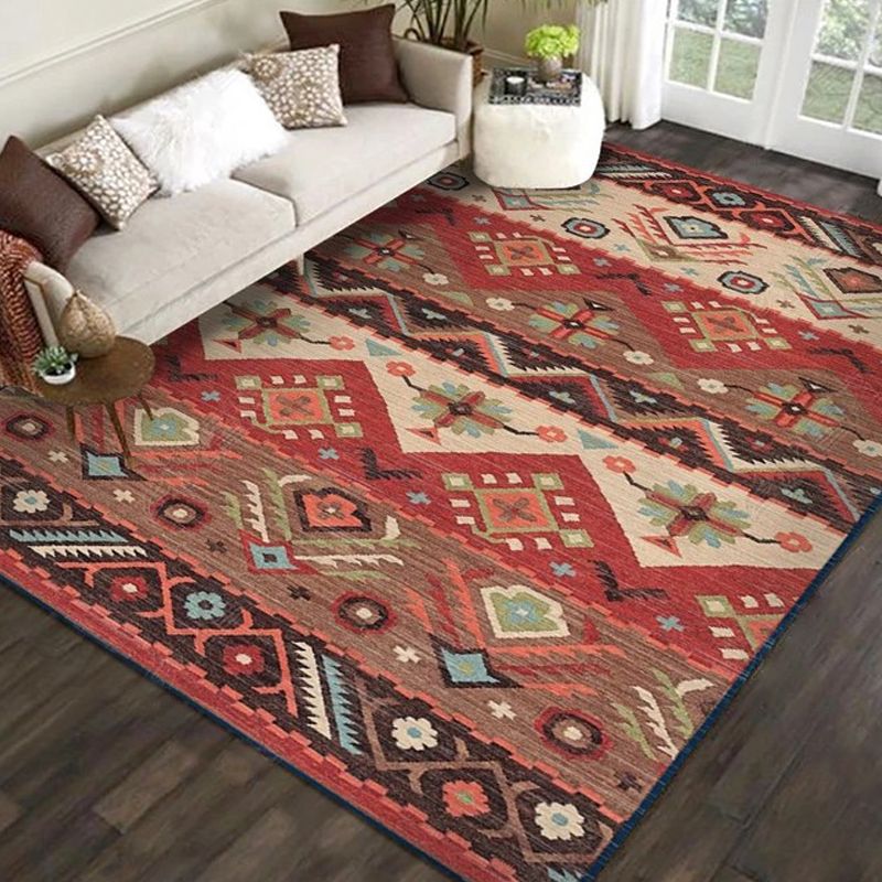 Exotic Geometric Patterned Rug Multicolored Moroccan Rug Polypropylene Stain Resistant Non-Slip Backing Machine Washable Carpet for Room