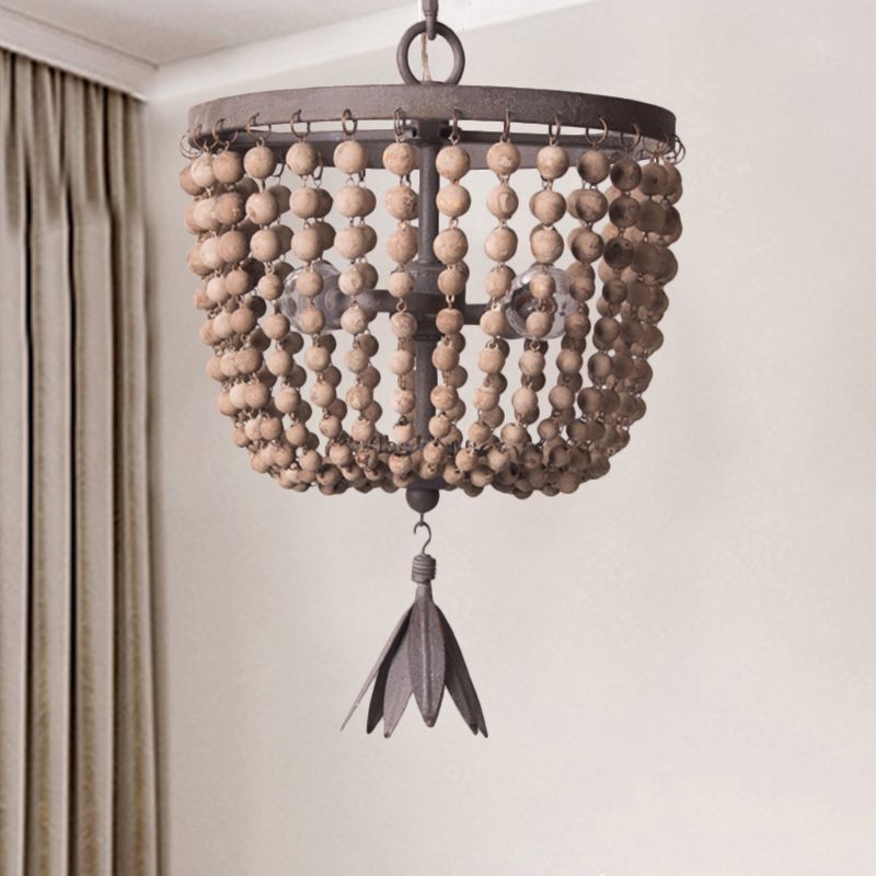 Iluminación de lámpara de cúpula de madera retro blanca 3 bombillas luz de techo colgante con cadena ajustable, 8.5 "/16" de ancho
